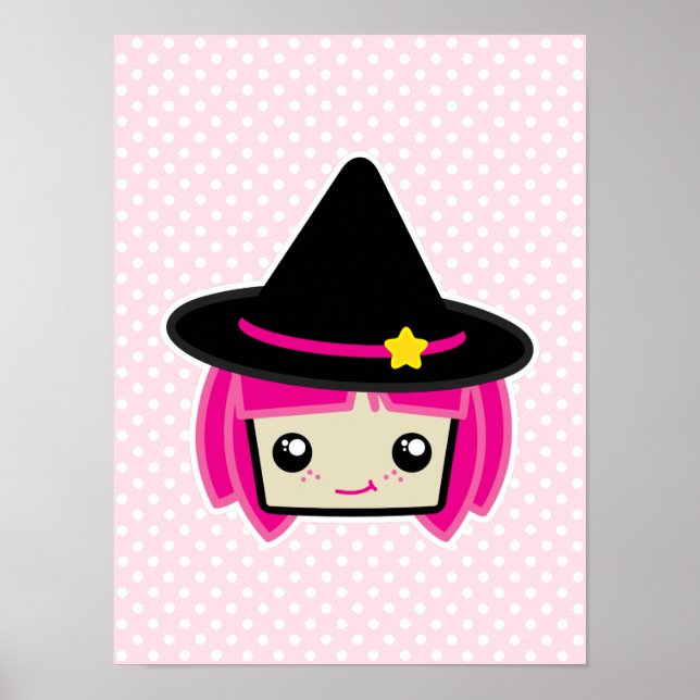 Kawaii Rosa HLED Witch Poster Skriv ut (Framsidan)