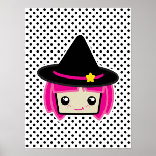 Kawaii Rosa HLED Witch Poster Skriv ut
