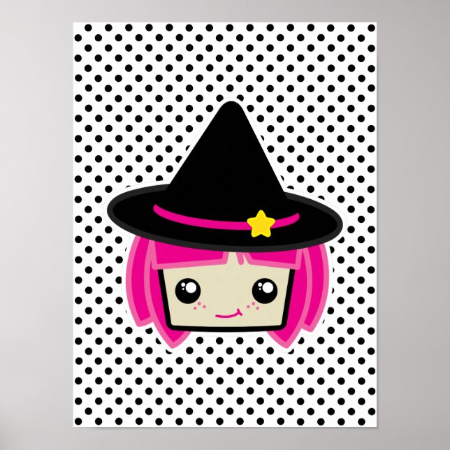 Kawaii Rosa HLED Witch Poster Skriv ut (Framsidan)