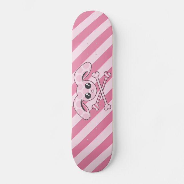 Kawaii rosa kaninskalle skateboard bräda 20,5 cm (Framsida)