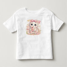 – Kawaii Rosa Katt Grafisk T-Shirt för Flickor & P