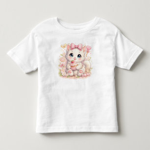 – Kawaii Rosa Katt Grafisk T-Shirt för Flickor & P