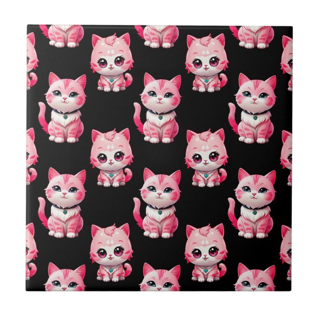 Kawaii Rosa Kattunge Design Kakelplatta (Framsidan)