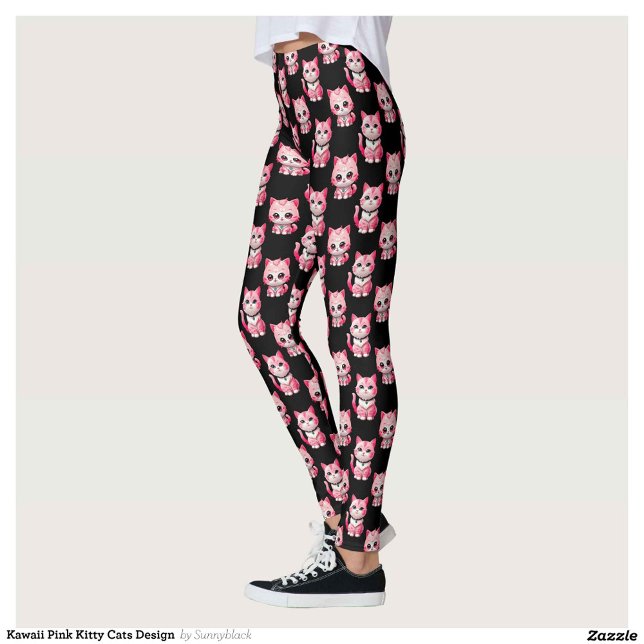 Kawaii Rosa Kattunge Design Leggings (Skapare uppladdad)