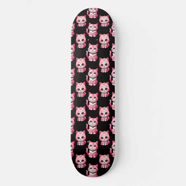 Kawaii Rosa Kattunge Design Mini Skateboard Bräda 18,5 Cm (Framsida)