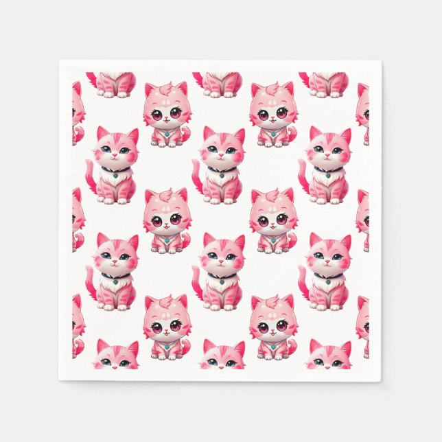 Kawaii Rosa Kattunge Design Pappersservett (Framsidan)