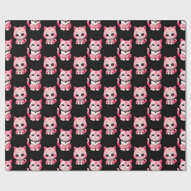 Kawaii Rosa Kattunge Design Presentpapper (Platt)