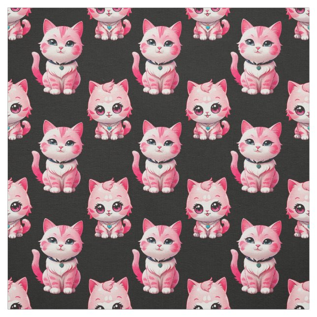 Kawaii Rosa Kattunge Design Tyg (Provkarta)