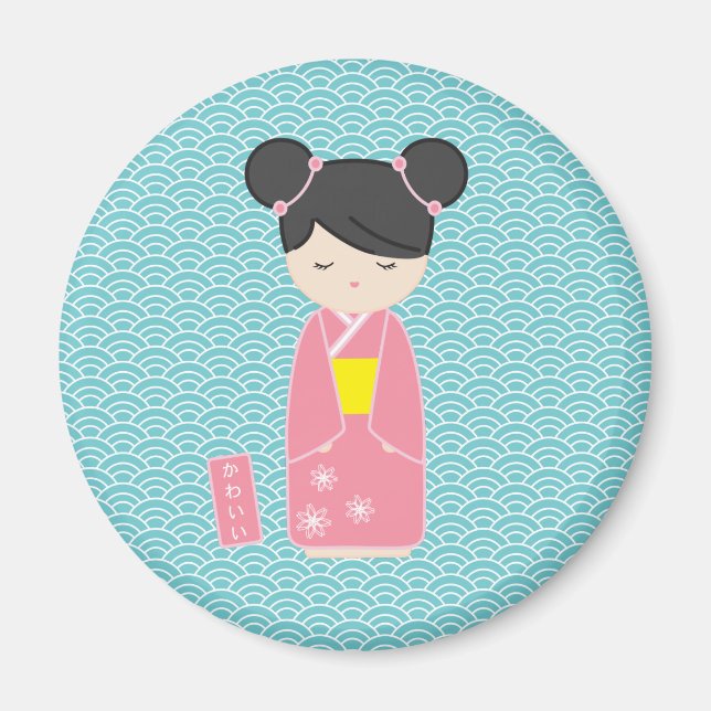 Kawaii Rosa Kokeshi Magnet (Framsidan)
