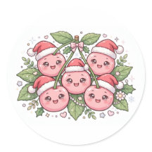 Kawaii Rosa Körsbär Tomte Hattar Jul Sticker