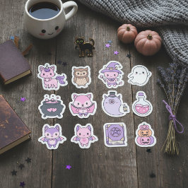 Kawaii Rosa & Lila Halloween Sticker Pack Klistermärken
