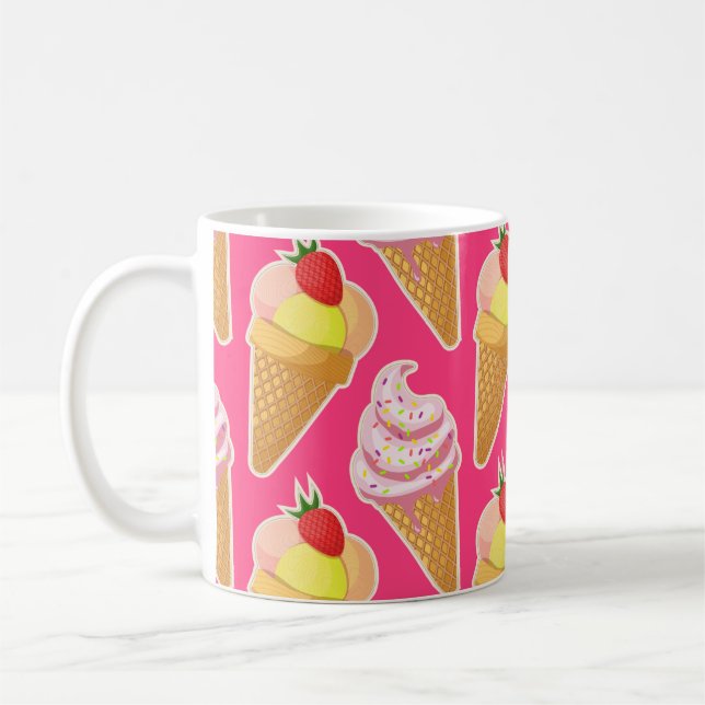 Kawaii rosa mönster med jordgubbsmassel kaffemugg (Vänster)
