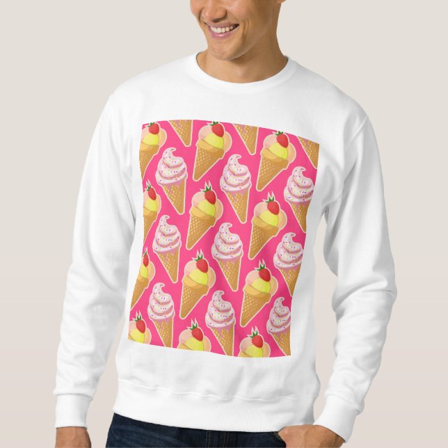 Kawaii rosa mönster med jordgubbsmassel lång ärmad tröja (Framsida)