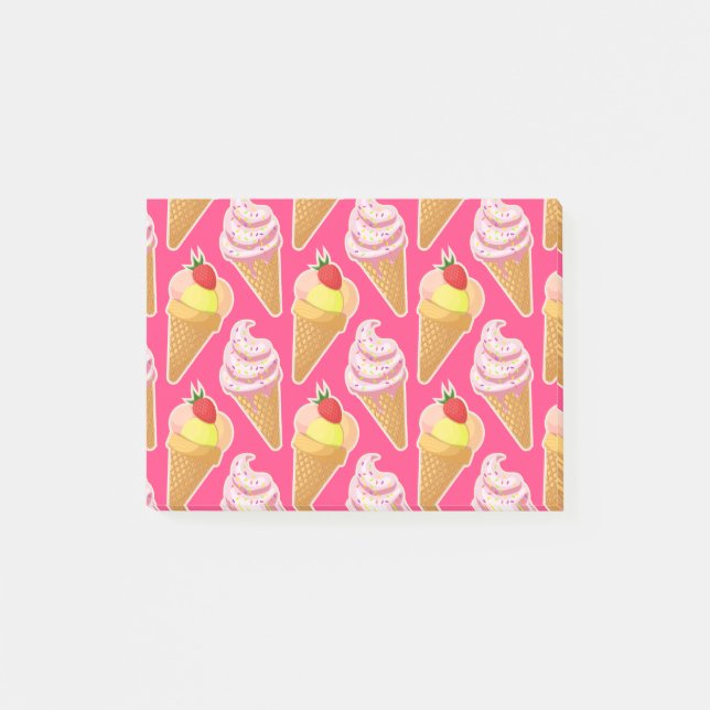 Kawaii rosa mönster med jordgubbsmassel post-it block (Framsida)