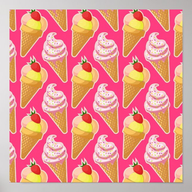 Kawaii rosa mönster med jordgubbsmassel poster (Framsidan)