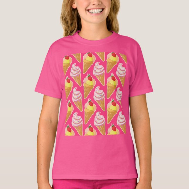 Kawaii rosa mönster med jordgubbsmassel t shirt (Framsida)