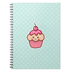 Kawaii rosa muffin och gullig Mintblåttpolka dots Anteckningsbok Med Spiral