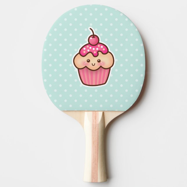 Kawaii rosa muffin och gullig Mintblåttpolka dots Pingisracket (Framsidan)
