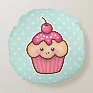 Kawaii rosa muffin och gullig Mintblåttpolka dots Rund Kudde
