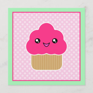Kawaii rosa muffinfödelsedagsfest inbjudan