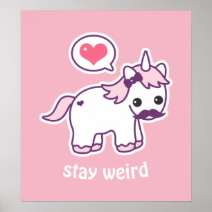 Kawaii Rosa Mustache Unicorn Poster