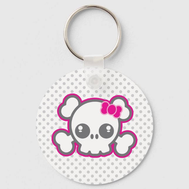 Kawaii Rosa - nyckelkedjan Ribbon Skull Nyckelring (Framsida)