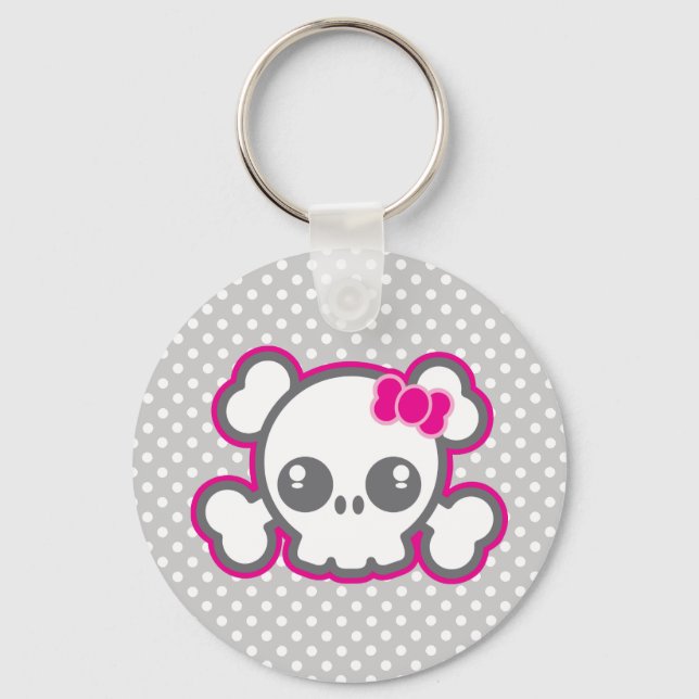 Kawaii Rosa - nyckelkedjan Ribbon Skull Nyckelring (Framsida)