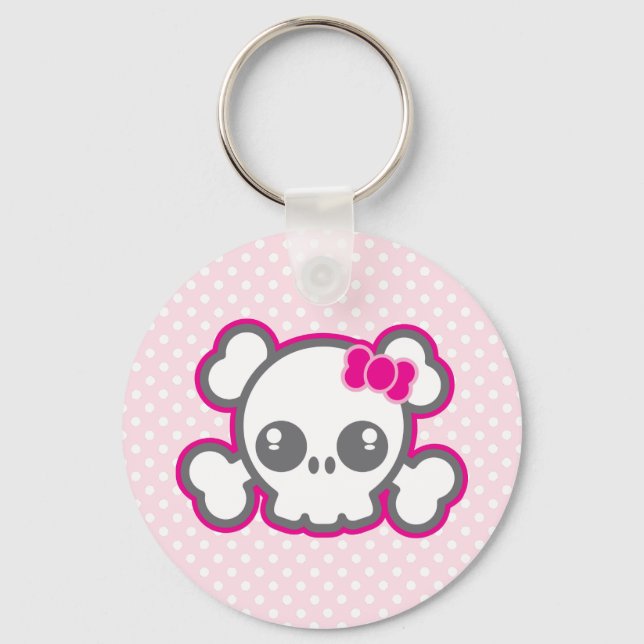 Kawaii Rosa - nyckelkedjan Ribbon Skull Nyckelring (Framsida)