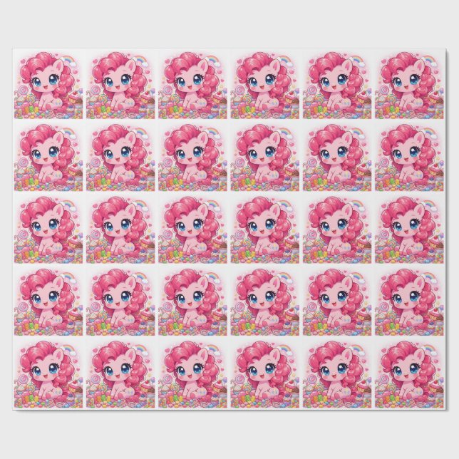 Kawaii Rosa Pony Chibi Konst Inpackningspapper Presentpapper (Platt)
