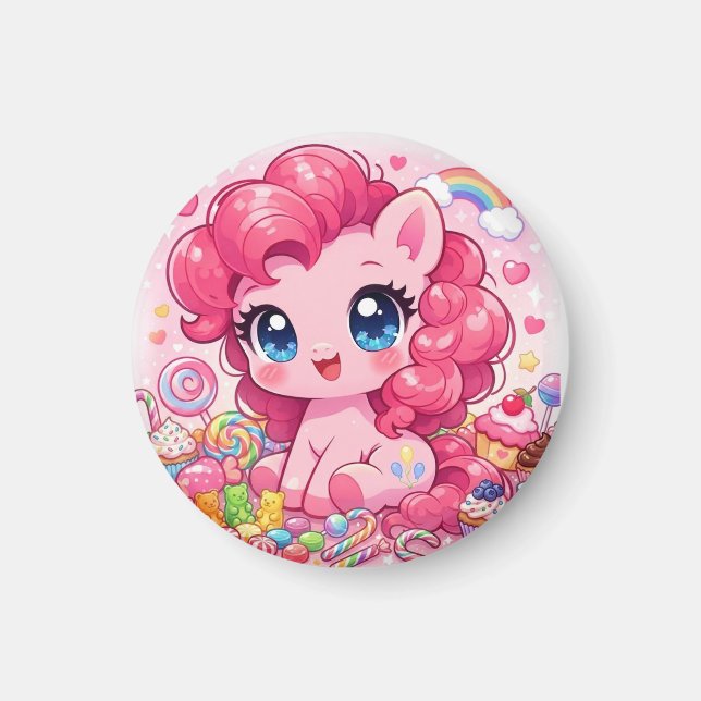 Kawaii Rosa Pony Chibi Konst Magnet (Framsidan)