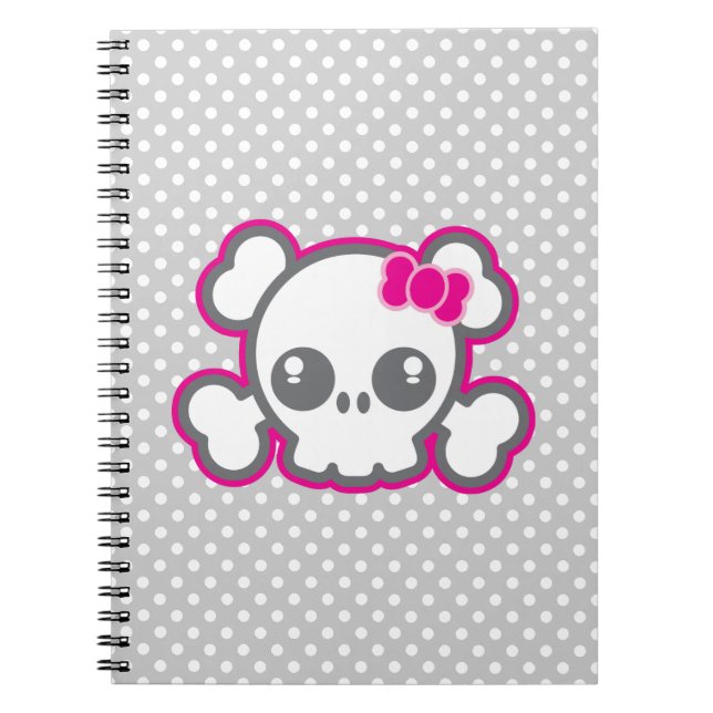 Kawaii Rosa Ribbon Skull-anteckningsbok Anteckningsbok (Framsidan)