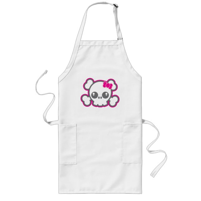 Kawaii Rosa Ribbon Skull Barn Apron Långt Förkläde (Framsidan)