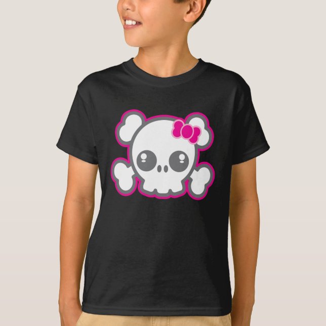 Kawaii Rosa Ribbon Skull Clothing T-shirt (Framsida)