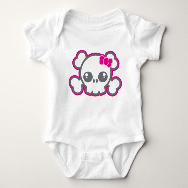 Kawaii Rosa Ribbon Skull Clothing Tee (Framsida)