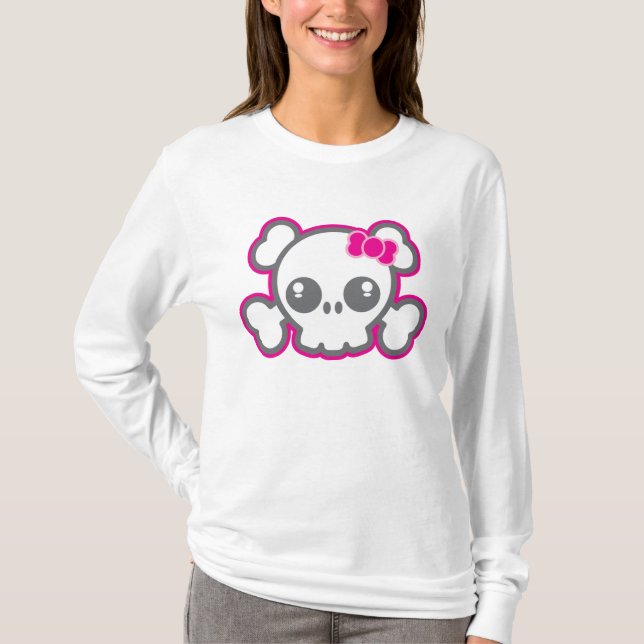 Kawaii Rosa Ribbon Skull Clothing Tee Shirt (Framsida)