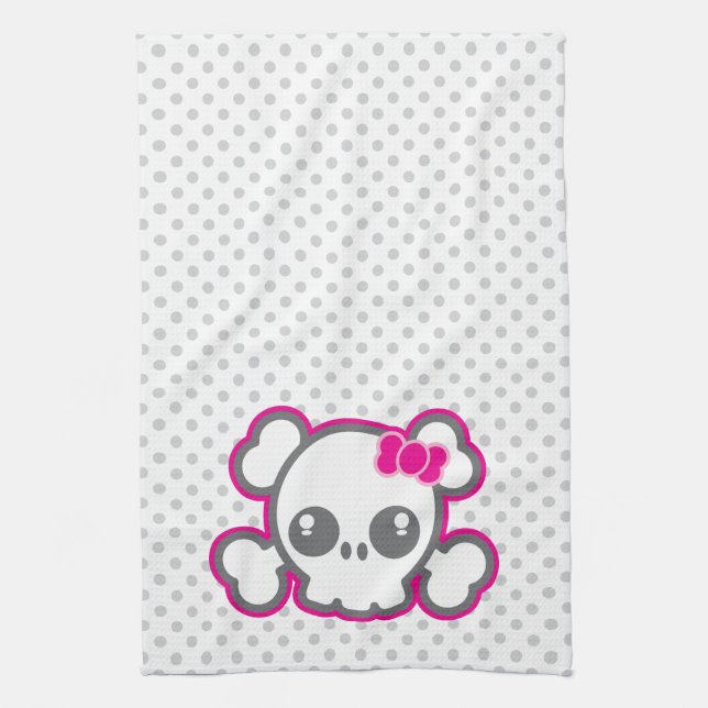Kawaii Rosa Ribbon Skull Kitchen Towel Kökshandduk (Vertikal)
