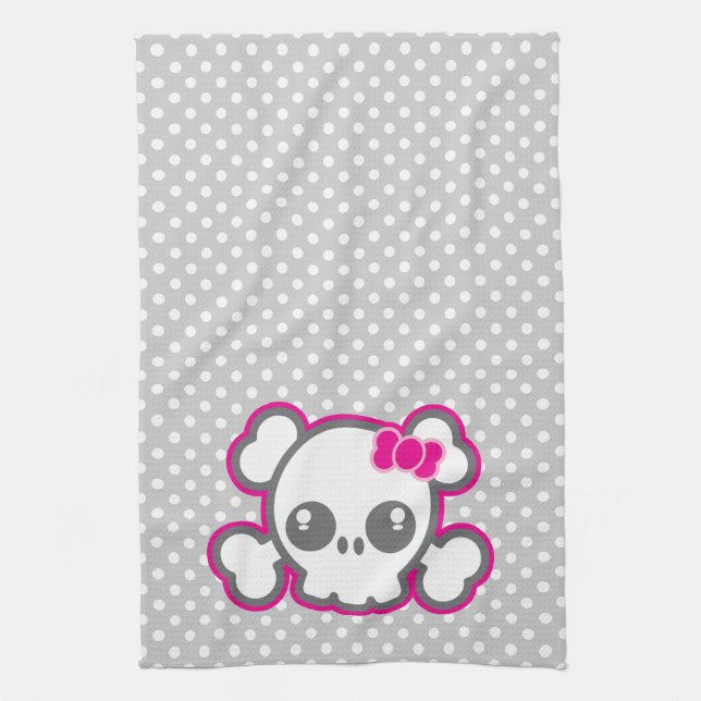 Kawaii Rosa Ribbon Skull Kitchen Towel Kökshandduk (Vertikal)