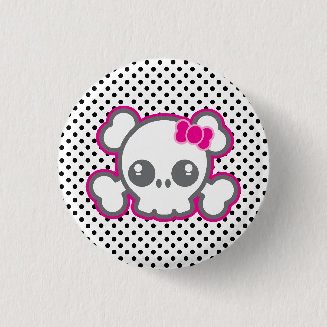 Kawaii Rosa Ribbon Skull-knapp Knapp (Framsida)