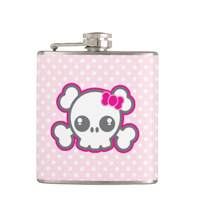 Kawaii Rosa Ribbon Skull-kolv Fickplunta (Framsidan)