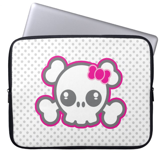 Kawaii Rosa Ribbon Skull Laptop sleeve (Framsidan)