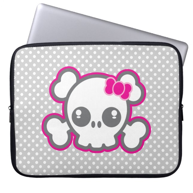 Kawaii Rosa Ribbon Skull Laptop sleeve (Framsidan)