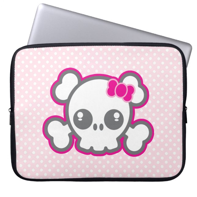 Kawaii Rosa Ribbon Skull Laptop sleeve (Framsidan)