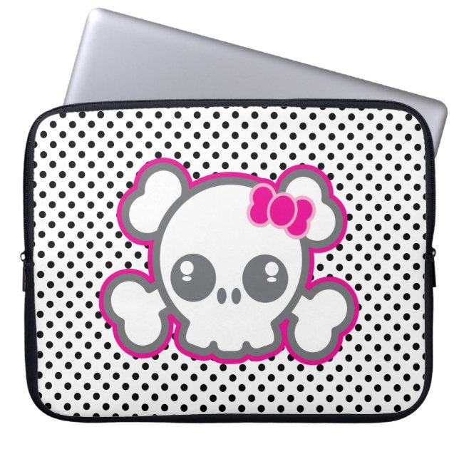 Kawaii Rosa Ribbon Skull Laptop sleeve (Framsidan)