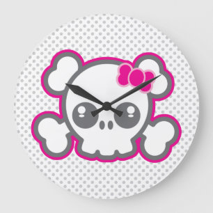 Kawaii Rosa Ribbon Skull-lås Stor Klocka