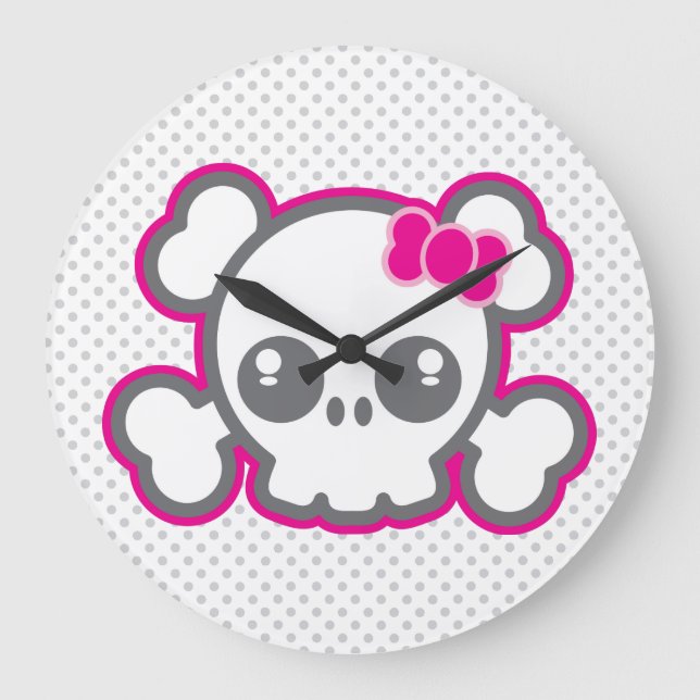 Kawaii Rosa Ribbon Skull-lås Stor Klocka (Framsida)