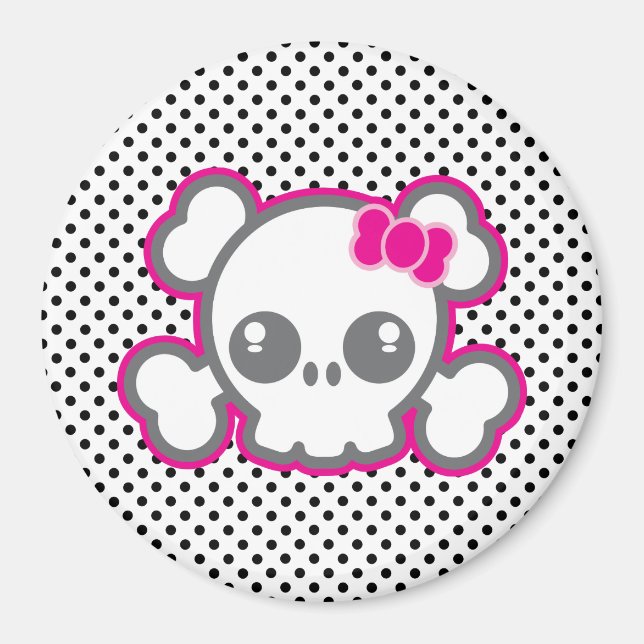 Kawaii Rosa Ribbon Skull Magnet (Framsidan)