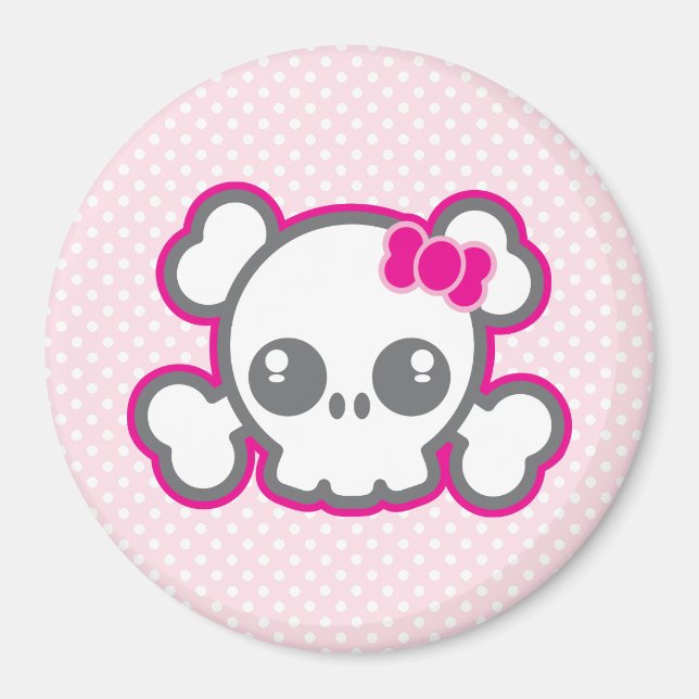 Kawaii Rosa Ribbon Skull Magnet (Framsidan)