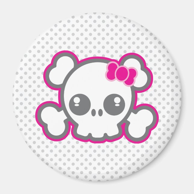 Kawaii Rosa Ribbon Skull Magnet (Framsidan)