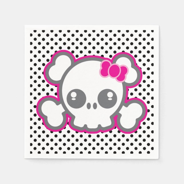 Kawaii Rosa Ribbon Skull Napkins Pappersservett (Framsidan)