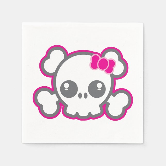 Kawaii Rosa Ribbon Skull Napkins Pappersservett (Framsidan)